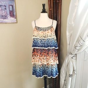 Kensie Pretty ~ Ruffle Beaded Neckline Dress